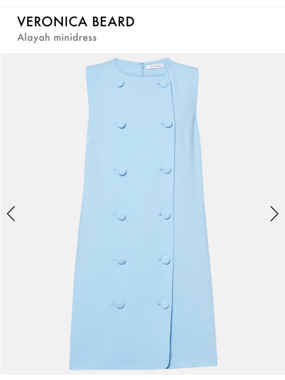 NWT Veronica Beard sleeveless double-breasted mini dress in baby blue